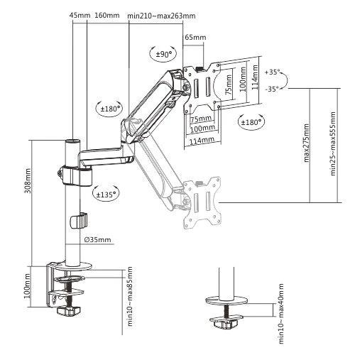 Brateck Single Monitor Pole-Mounted Gas Spring Monitor Arm Fit Most 17in - 32in Monitor Up to 9Kg Per Screen VESA 75x75/100x100 LDT48-C012 by Brateck
