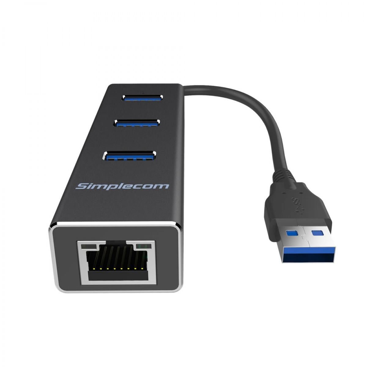 Simplecom CHN410 Aluminium 3 Port USB 3.0 HUB with Gigabit Ethernet Adapter 1000Mbps for PC MAC - IT Warehouse