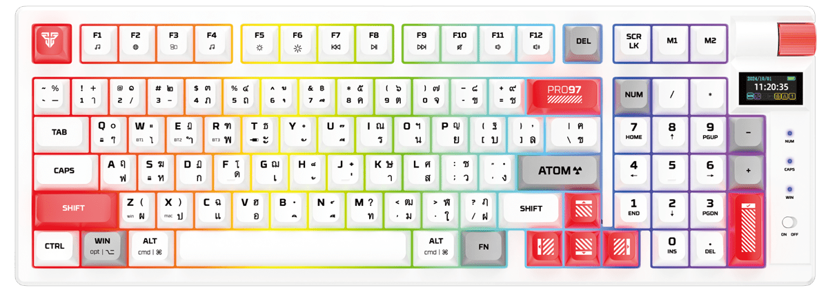 Fantech MK918 Atom Pro97 Hot - Swap Wireless Red Switch Mechanical White Keyboard with Display Screen - IT Warehouse