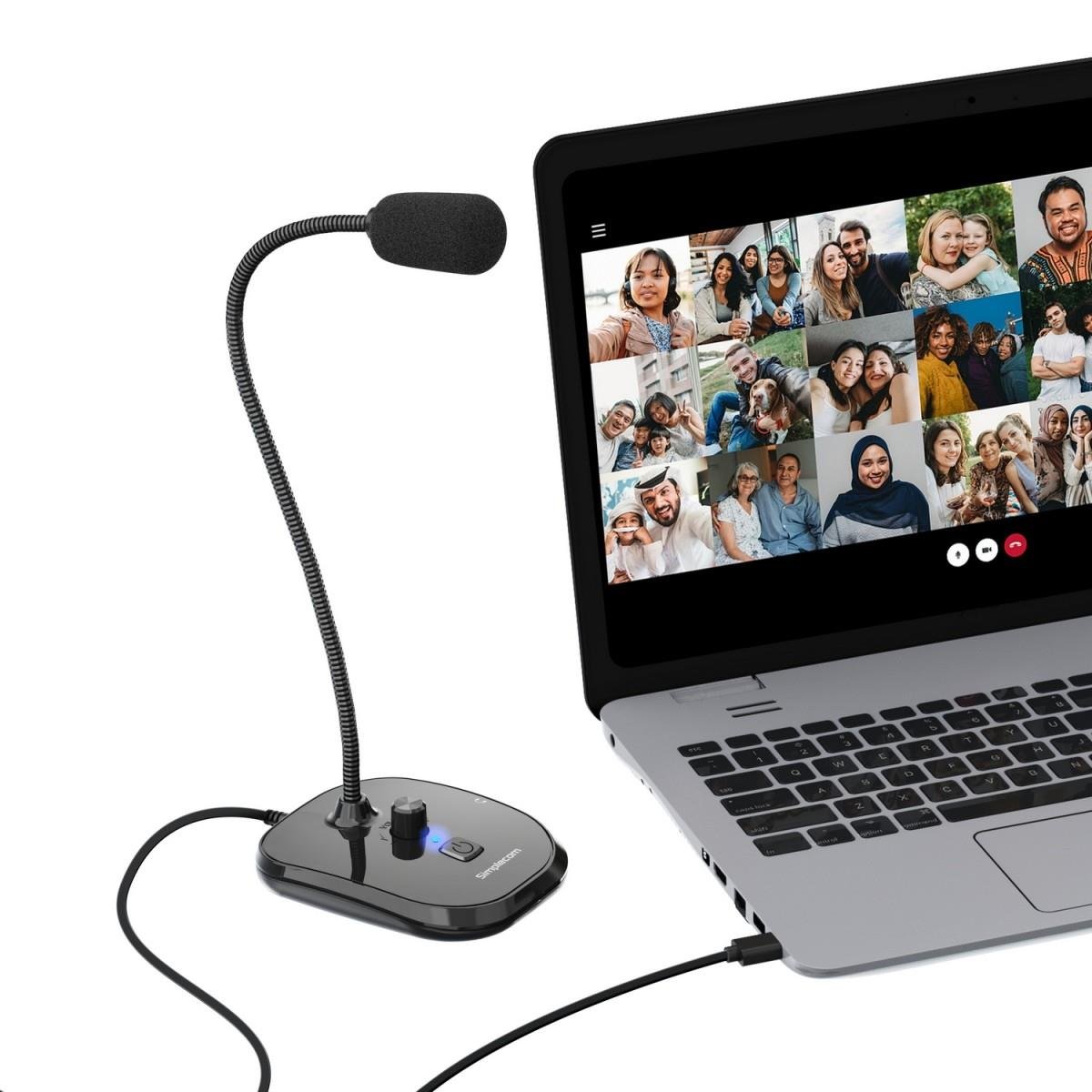 Simplecom UM360 Plug and Play USB Desktop Microphone with Headphone Jack - IT Warehouse