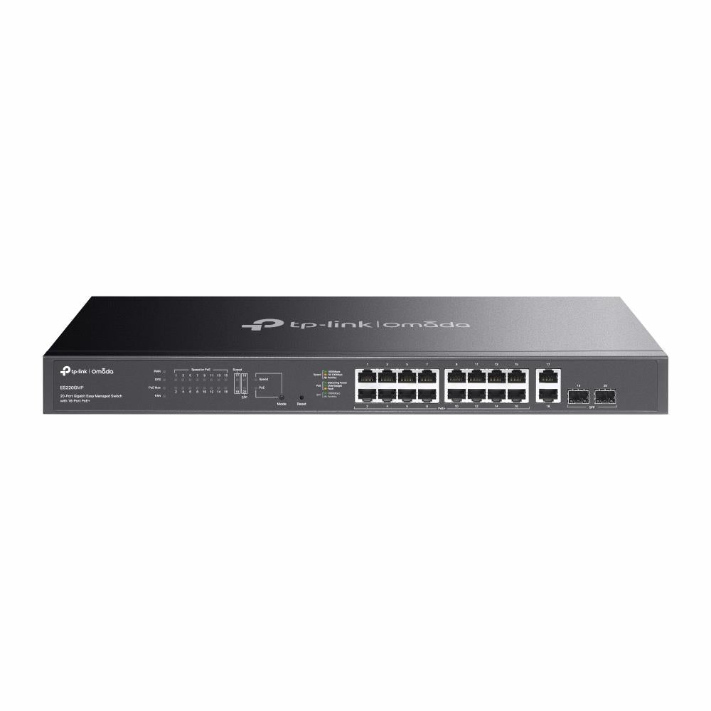 TP-Link ES220GMP Omada 20-Port Gigabit Easy Managed Switch with 16-Port PoE+, Fast PoE, Perpetual PoE - Electronics > Networking > Hubs & Switches > Gigabit Switches from TP Link