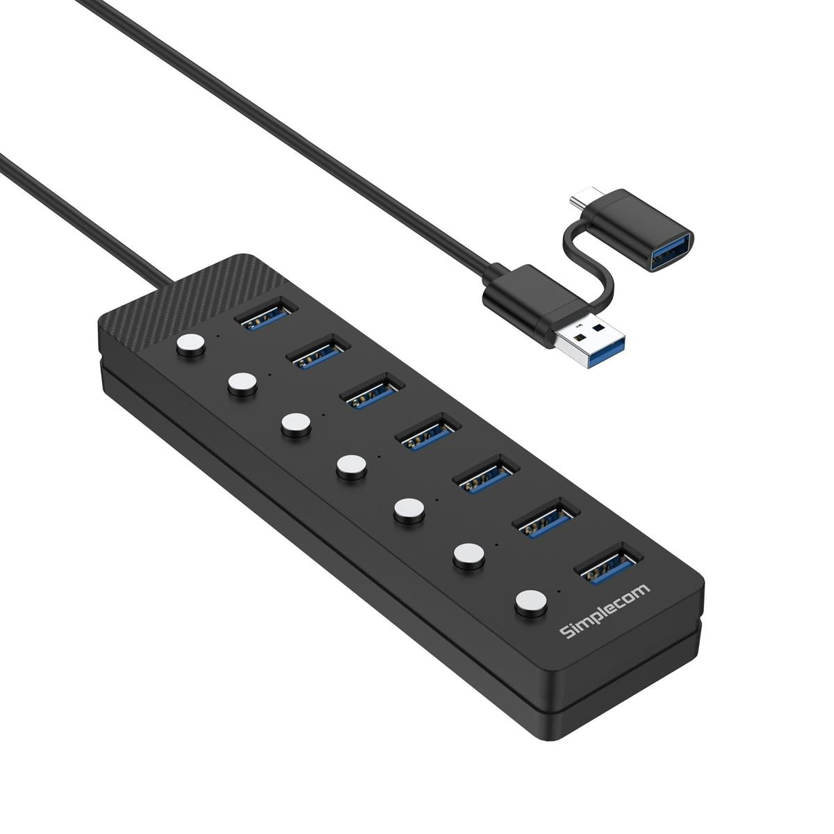 Simplecom CH375C 7 - Port USB A/C 3.0 Hub Individual Switches and Power - IT Warehouse