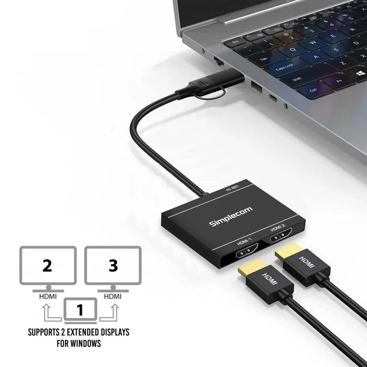 Simplecom DA327 USB 3.0 or USB-C to Dual HDMI by Simplecom