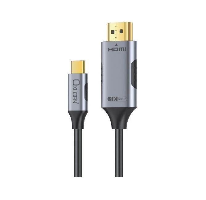 Oxhorn USB C to HDMI 2.0 1m cable 4K@60Hz Aluminum plugs black Support HDCP 1.4 HDCP 2.2 Thunderbolt by OXHORN
