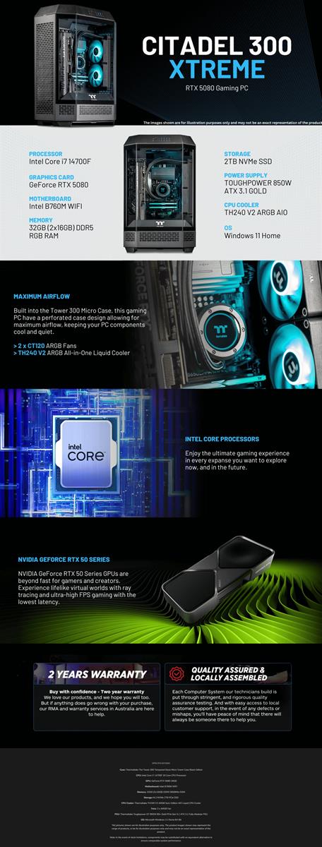 Thermaltake Citadel 300 Xtreme Desktop PC Intel Core i7-14700F 32GB RAM RTX 5080 W11H - Tower 300 Black