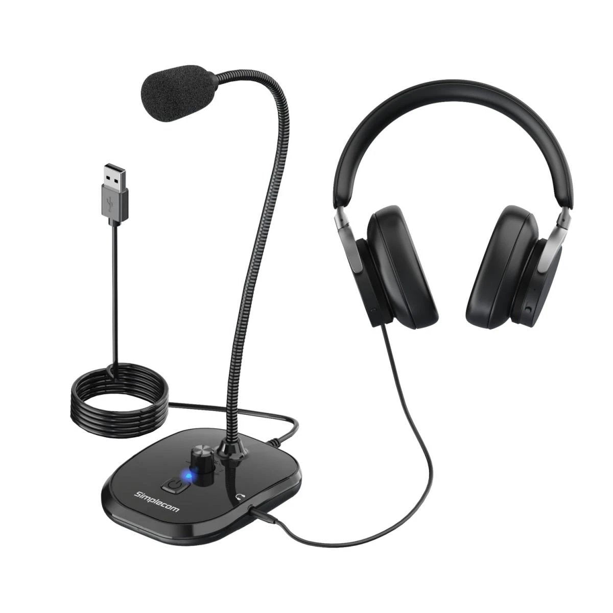 Simplecom UM360 Plug and Play USB Desktop Microphone with Headphone Jack by Simplecom