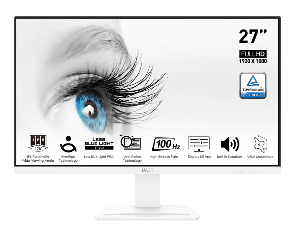 MSI Pro MP273AW 27” FHD IPS 100Hz 1ms Business Monitor - White - Electronics > Video > Computer Monitors from MSI