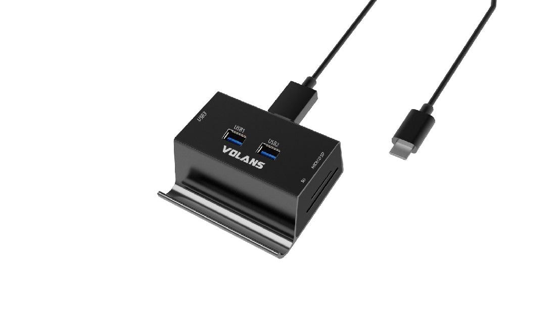 Volans Aluminium USB - C To 3xUSB - 3.0 Hub + Multi Card Reader With Phone and Tablet Stand - IT Warehouse