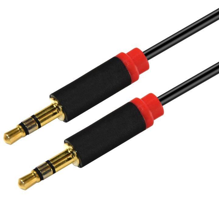 Astrotek 2M Stereo 3.5mm Flat Cable Male To Male Black With Red Mold - Audio input Extension AUXiliary Car Cord - IT Warehouse