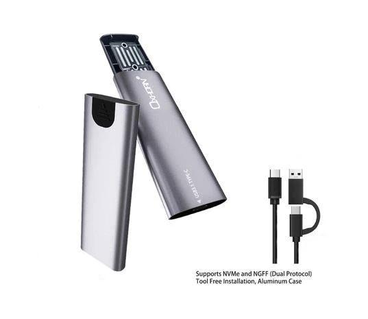 Oxhorn USB C 3.2 Gen 2 M.2 Enclosure NVMe NGFF (Dual Protocol) Support M key M.2 STAT M.2 NVMe SSD by OXHORN