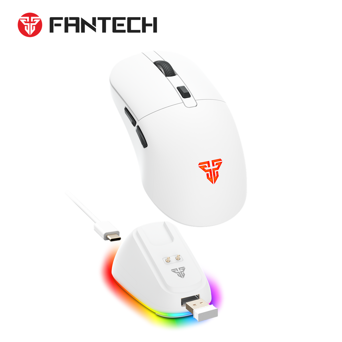Fantech KANATA Tri-Mode Wireless Gaming Mouse with ARGB Charging Dock (White)