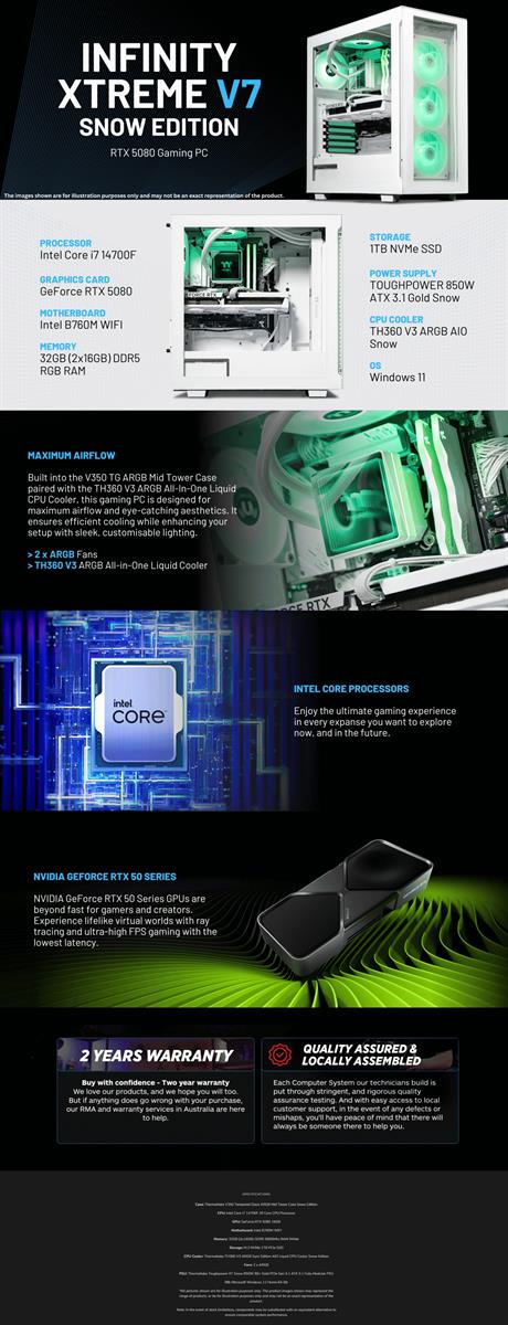 Thermaltake Infinity Xtreme V7 Desktop PC Intel Core i7-14700F 32GB RAM RTX 5080 W11 - V350 Snow Edition