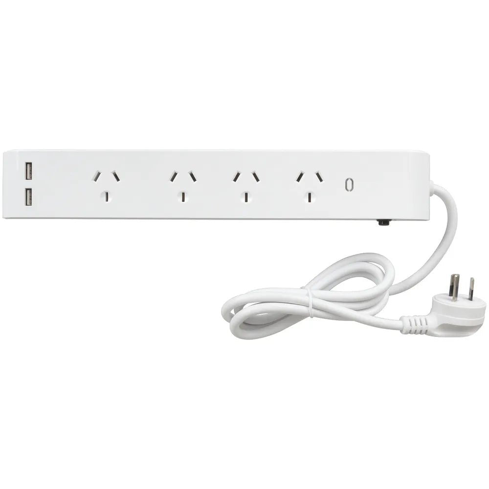 Powertech 4 Way Mains Powerboard with 2 X USB and Surge Protection - IT Warehouse