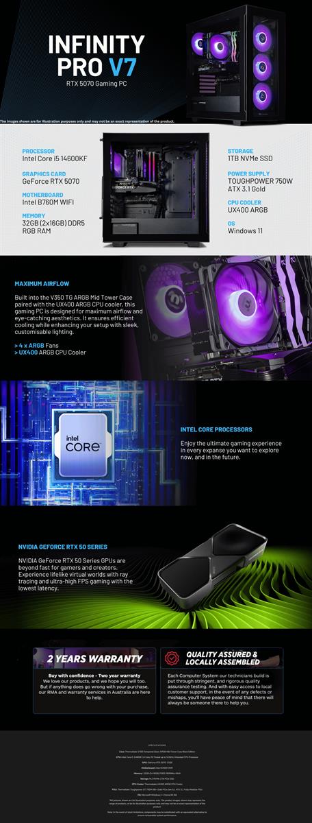 Thermaltake Infinity PRO V7 Desktop PC Intel Core i5-14600KF 32GB RAM RTX 5070 W11 - V350 Black