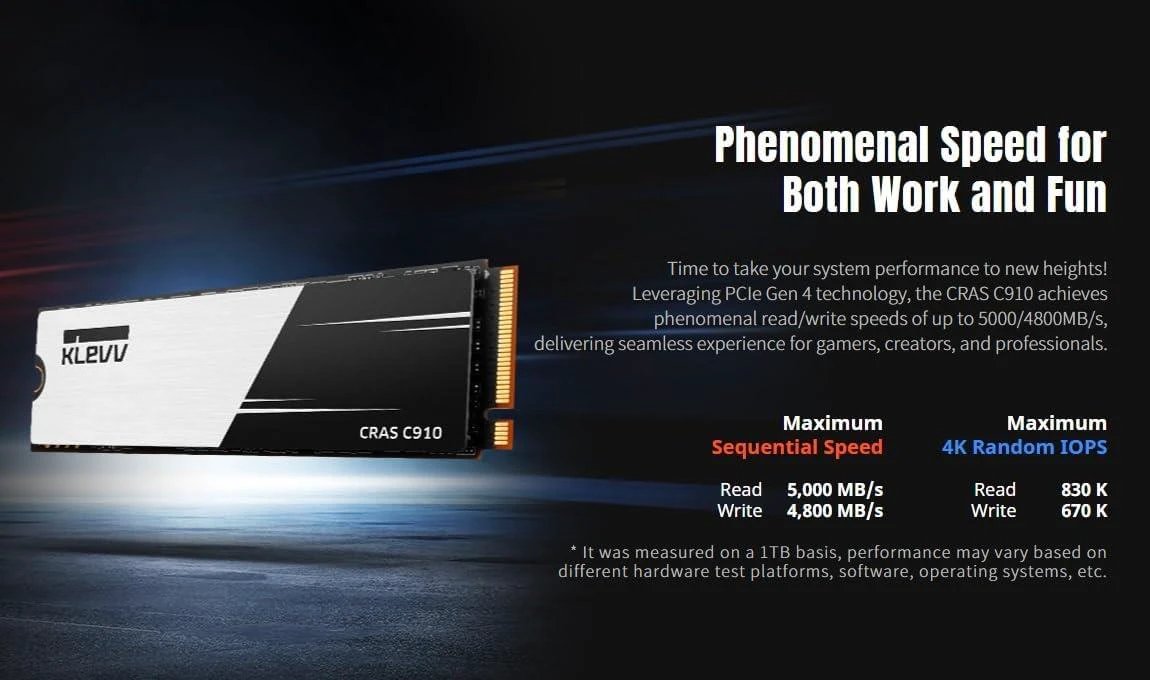 Klevv CRAS C910 1TB M.2 NVMe PCIe Gen4x4 SSD Heatsink Included, up to 5000MB/s by Klevv