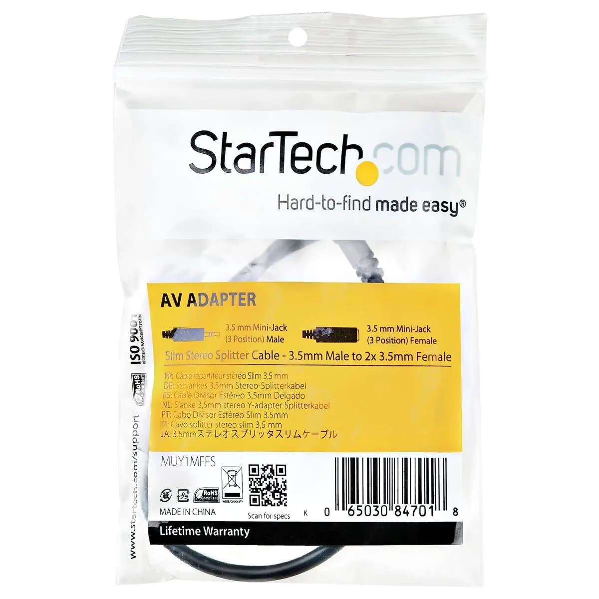 StarTech Slim Stereo Splitter Cable - 3.5mm Male to 2x 3.5mm Female by Startech