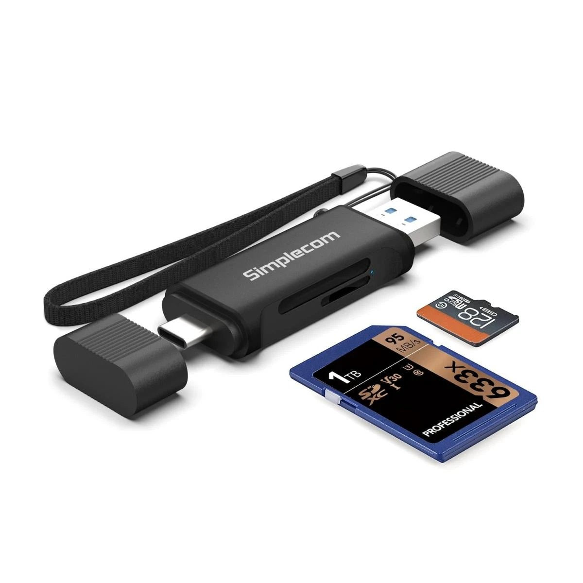 Simplecom CR402B SuperSpeed USB-C and USB-A Dual Slot Card Reader for SD MicroSD USB 3.2 Gen 1 by Simplecom