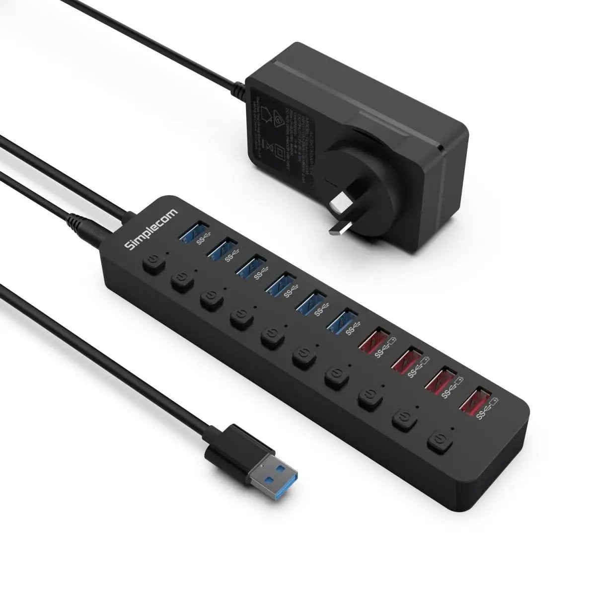 Simplecom CHU810 10-Port USB 3.0 Hub and Charger with Individual Switches by Simplecom