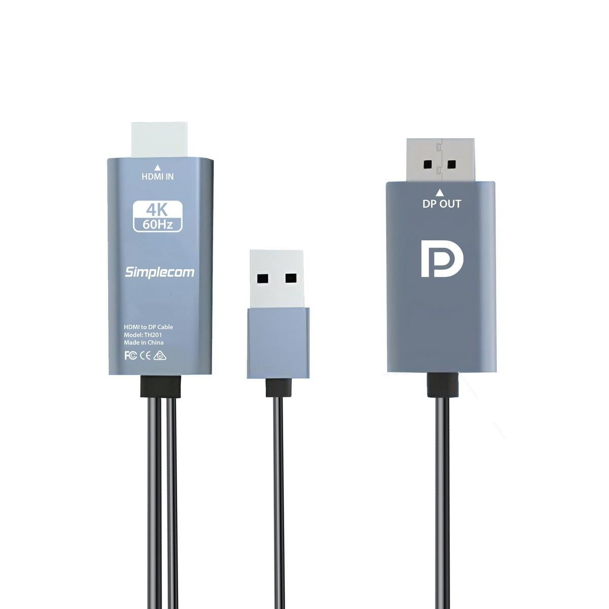 Simplecom TH201 HDMI to DisplayPort Active Converter Cable 4K@60hz USB Powered 2M - Electronics > Electronics Accessories > Cables > Audio & Video Cables from Simplecom