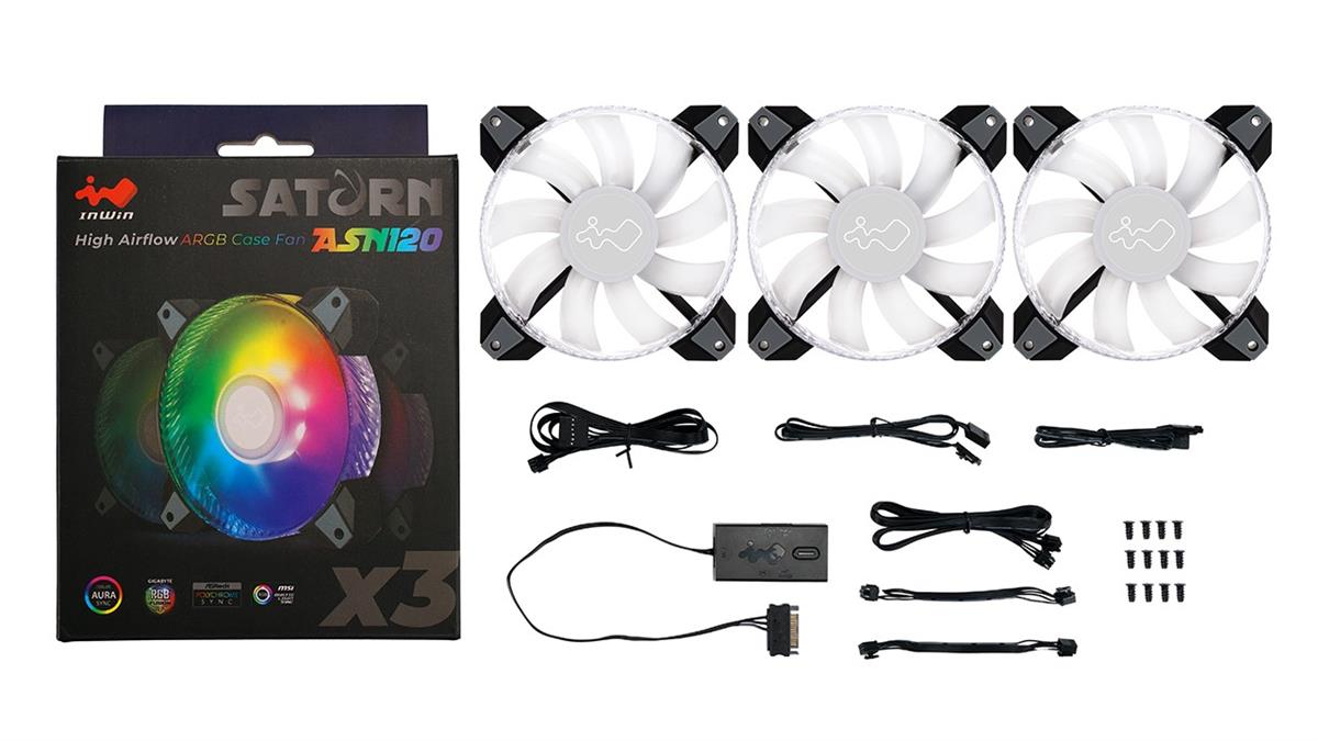 InWin Saturn ASN120 ARGB Black/White 120mm Fan, 3 - Pack - IT Warehouse