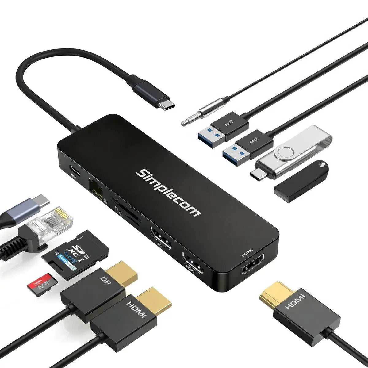Simplecom CHT812 12-in-1 USB-C 4K Triple Display MST Docking Station with Dual HDMI DP by Simplecom