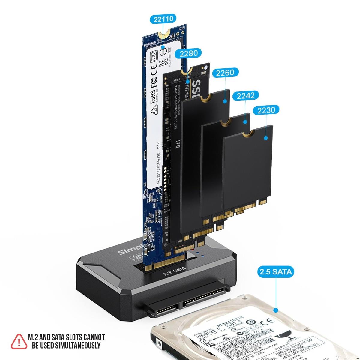 Simplecom SA516 NVMe/SATA Dual Protocol M.2 SSD and 2.5" SATA to USB Adapter 10Gbps