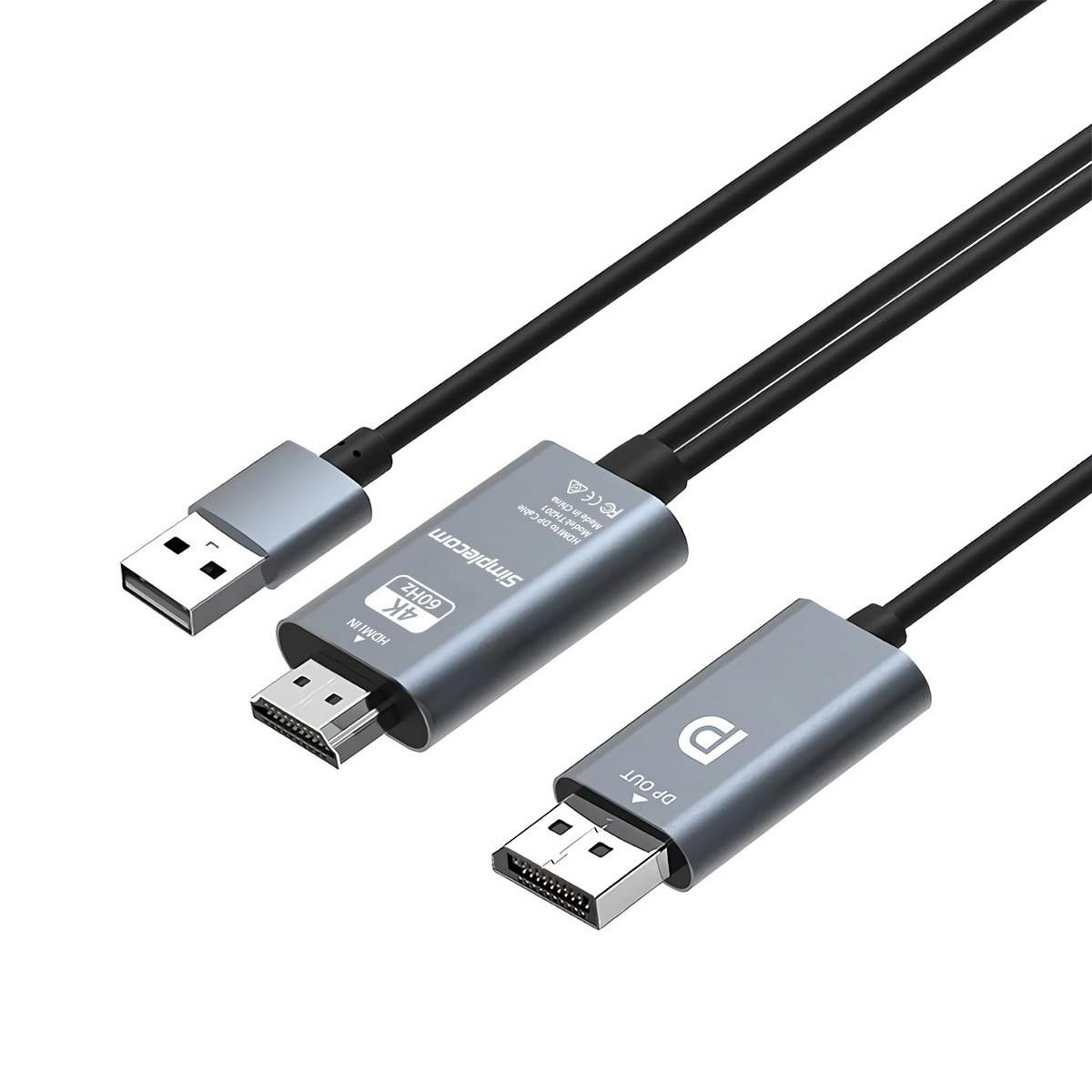 Simplecom TH201 HDMI to DisplayPort Active Converter Cable 4K@60hz USB Powered 2M - Electronics > Electronics Accessories > Cables > Audio & Video Cables from Simplecom