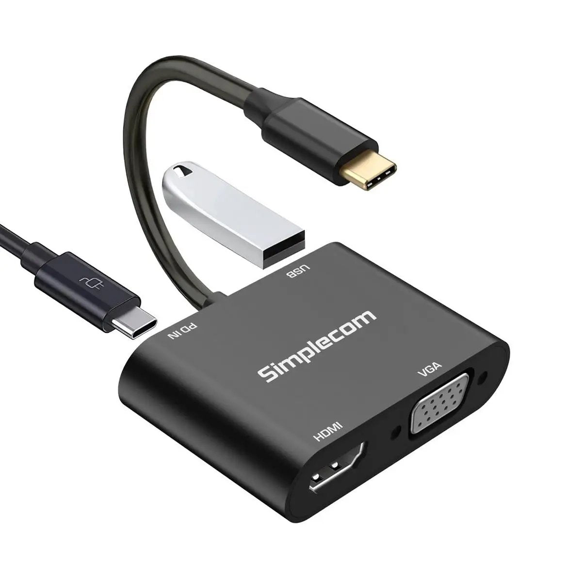 Simplecom DA440 4-in-1 USB-C Multiport Adapter with Power Delivery USB 3.0 VGA HDMI by Simplecom