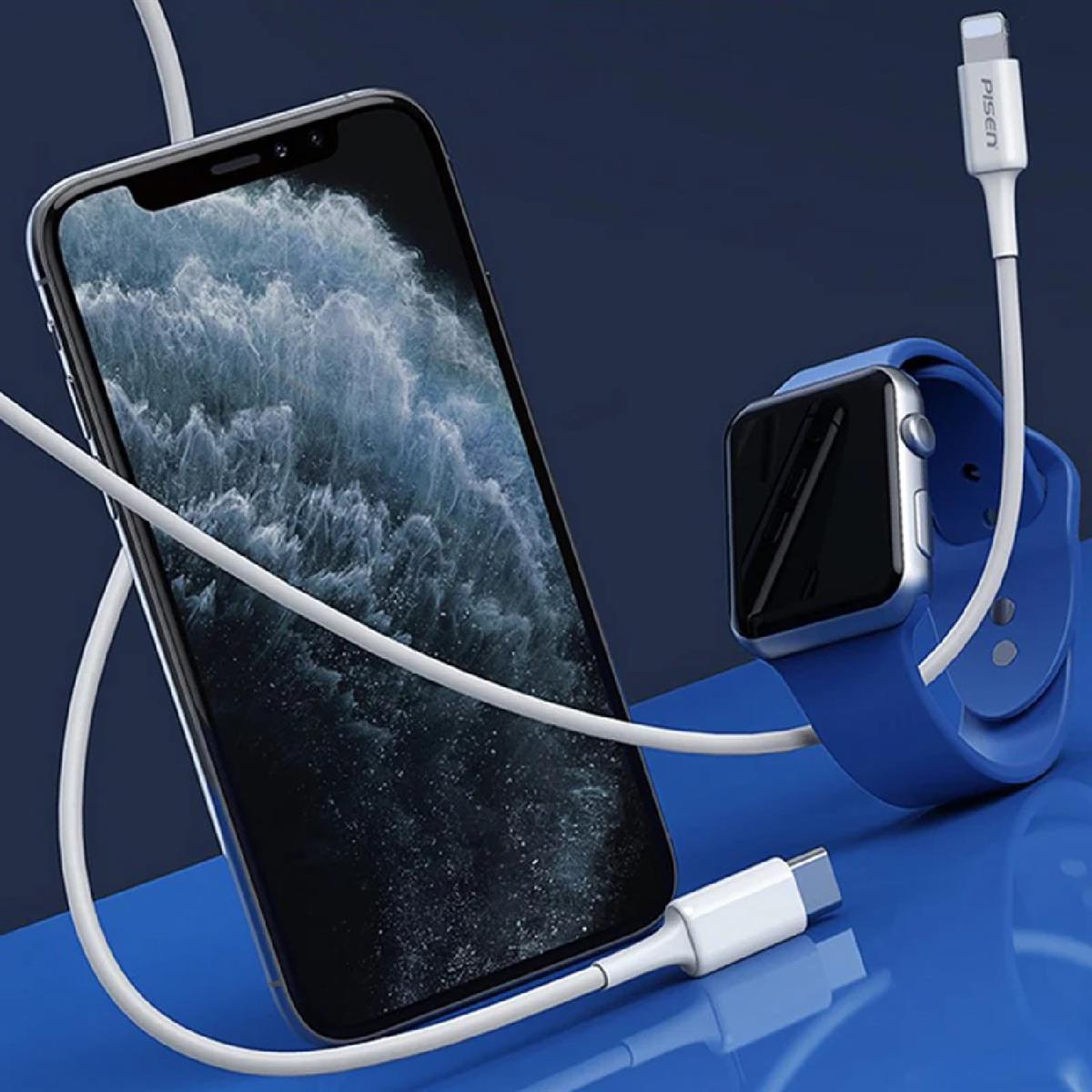 Pisen Mr White Lightning to USB - C PD Fast Charge Cable (1M) White - Support Charge 3A - IT Warehouse