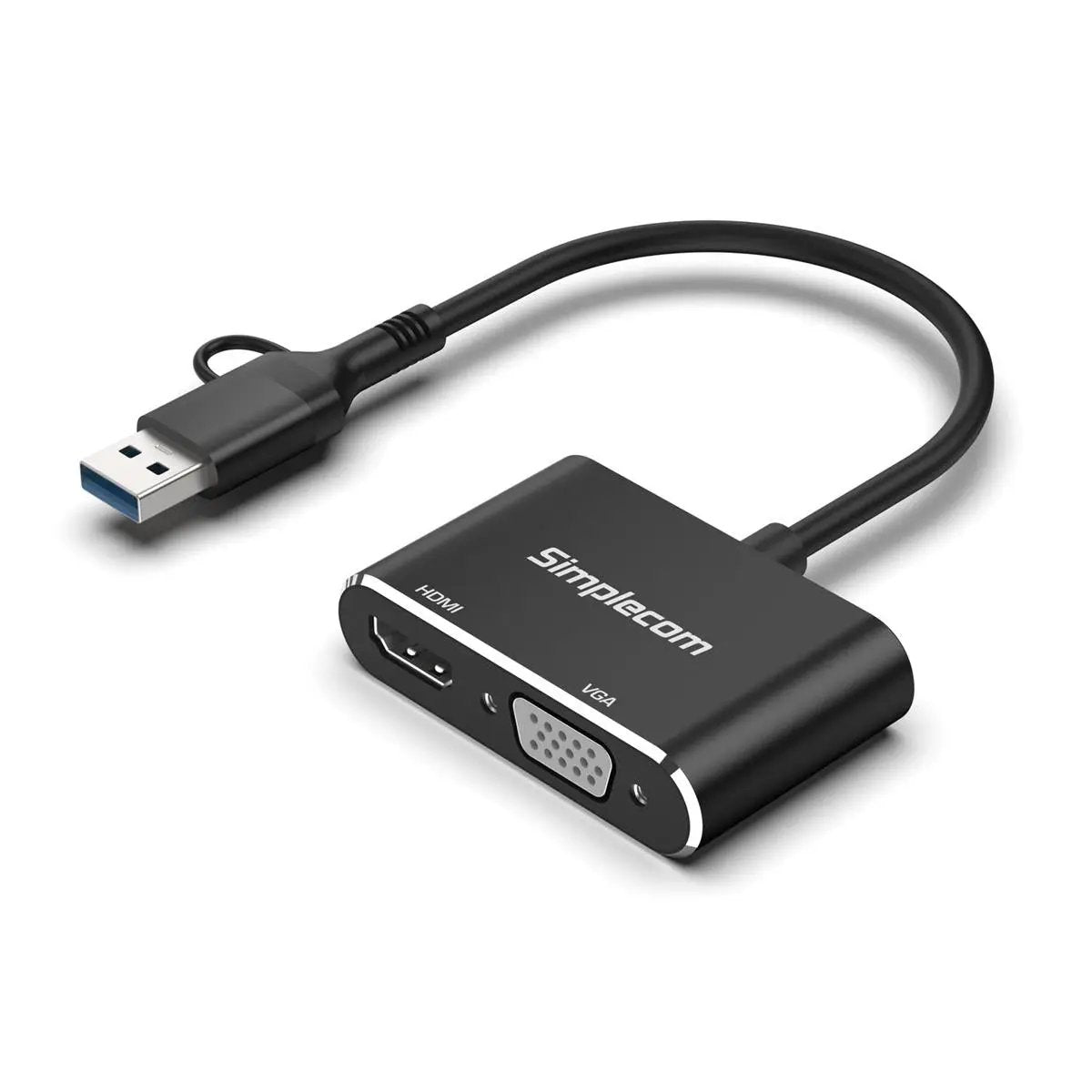 Simplecom DA326C USB 3.0 and USB-C to HDMI + VGA Video Card Adapter Full HD 1080p by Simplecom