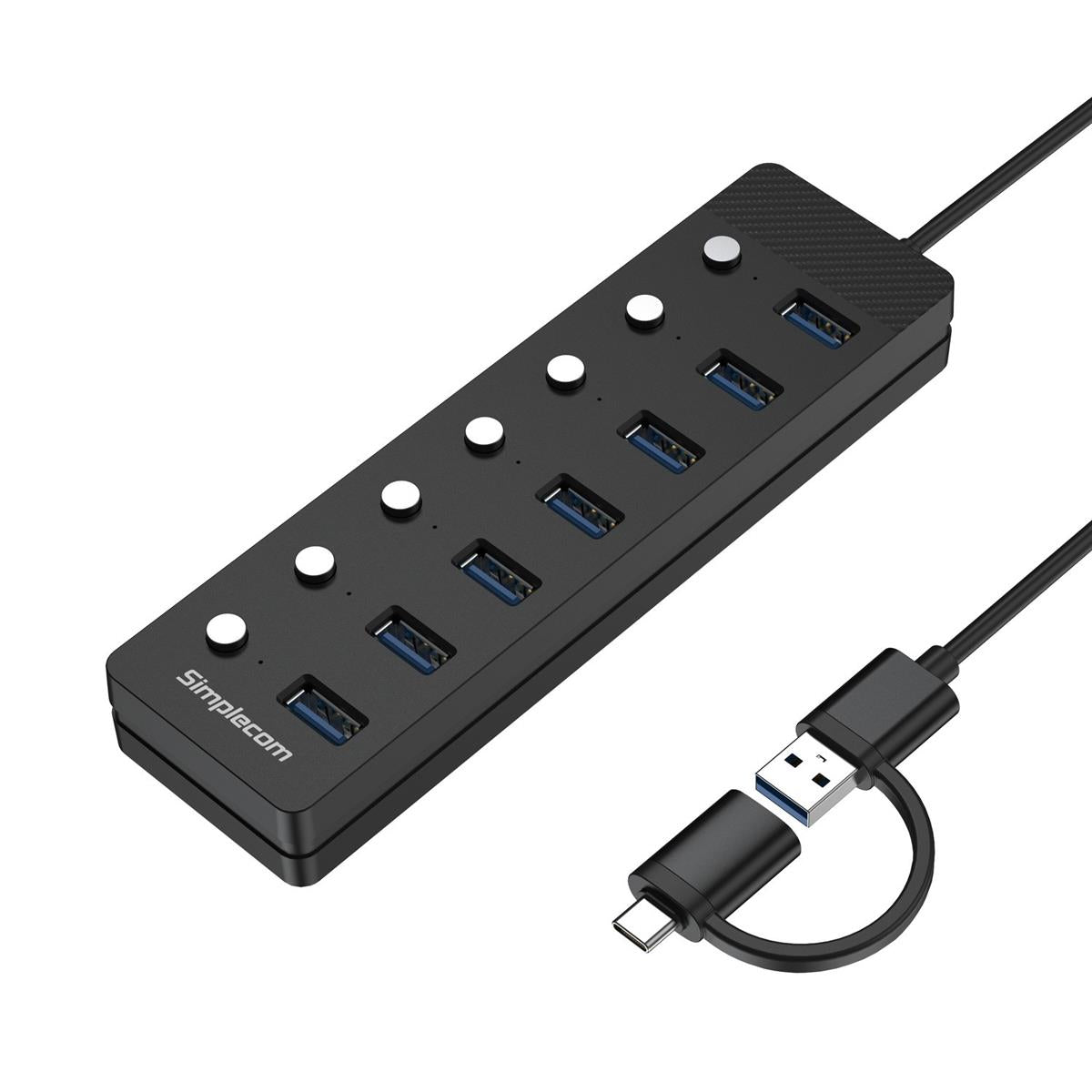Simplecom CH375C 7 - Port USB A/C 3.0 Hub Individual Switches and Power - IT Warehouse