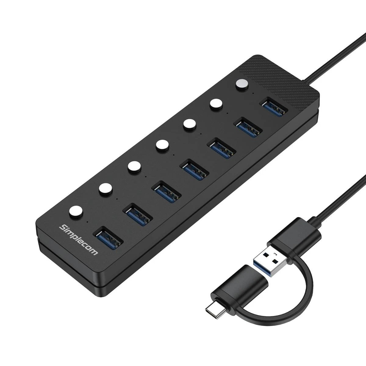 Simplecom CH375C 7-Port USB A/C 3.0 Hub Individual Switches and Power by Simplecom