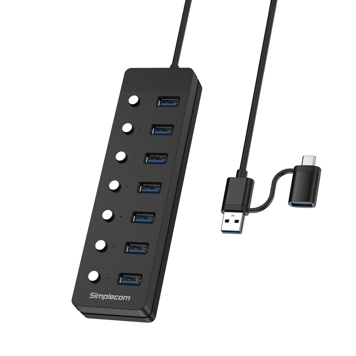 Simplecom CH375C 7 - Port USB A/C 3.0 Hub Individual Switches and Power - IT Warehouse
