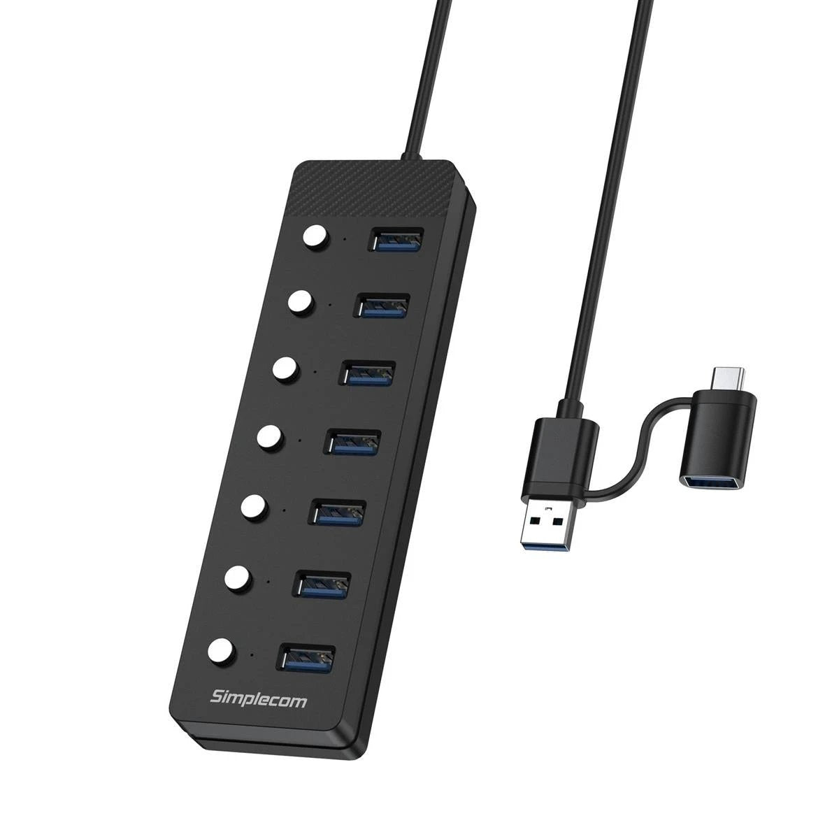 Simplecom CH375C 7-Port USB A/C 3.0 Hub Individual Switches and Power by Simplecom