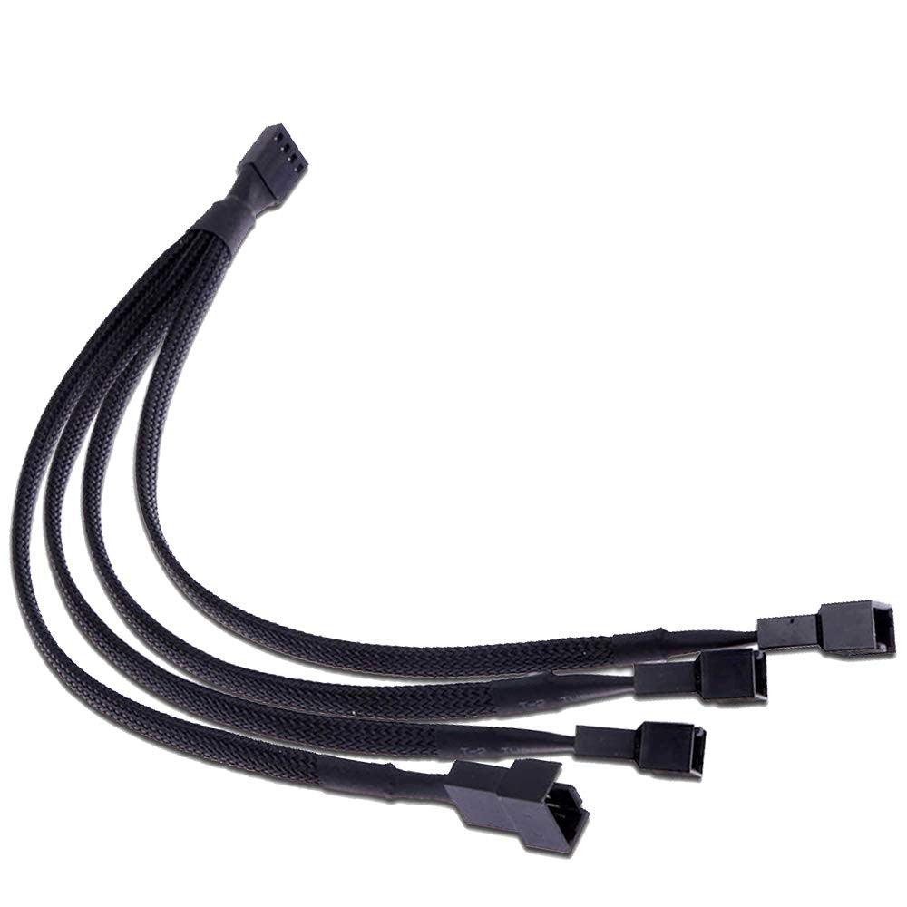 4 Pin PWM Extender Cable Black Sleeved Extension Fan Cable 1 to 3 ways Splitter - IT Warehouse