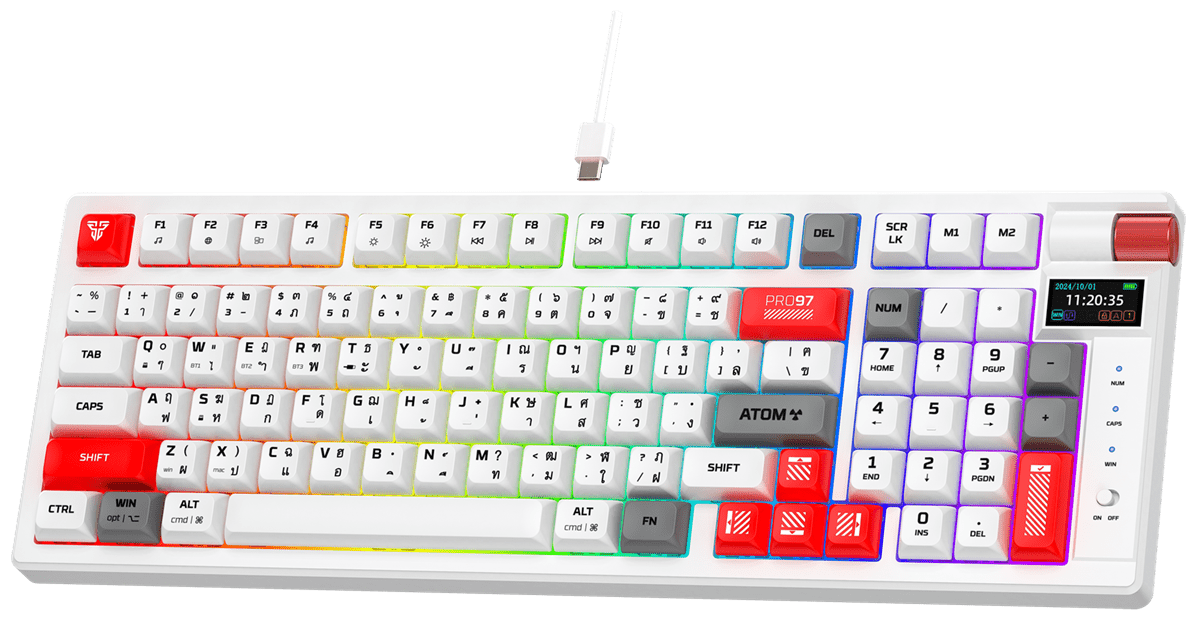 Fantech MK918 Atom Pro97 Hot - Swap Wireless Red Switch Mechanical White Keyboard with Display Screen - IT Warehouse