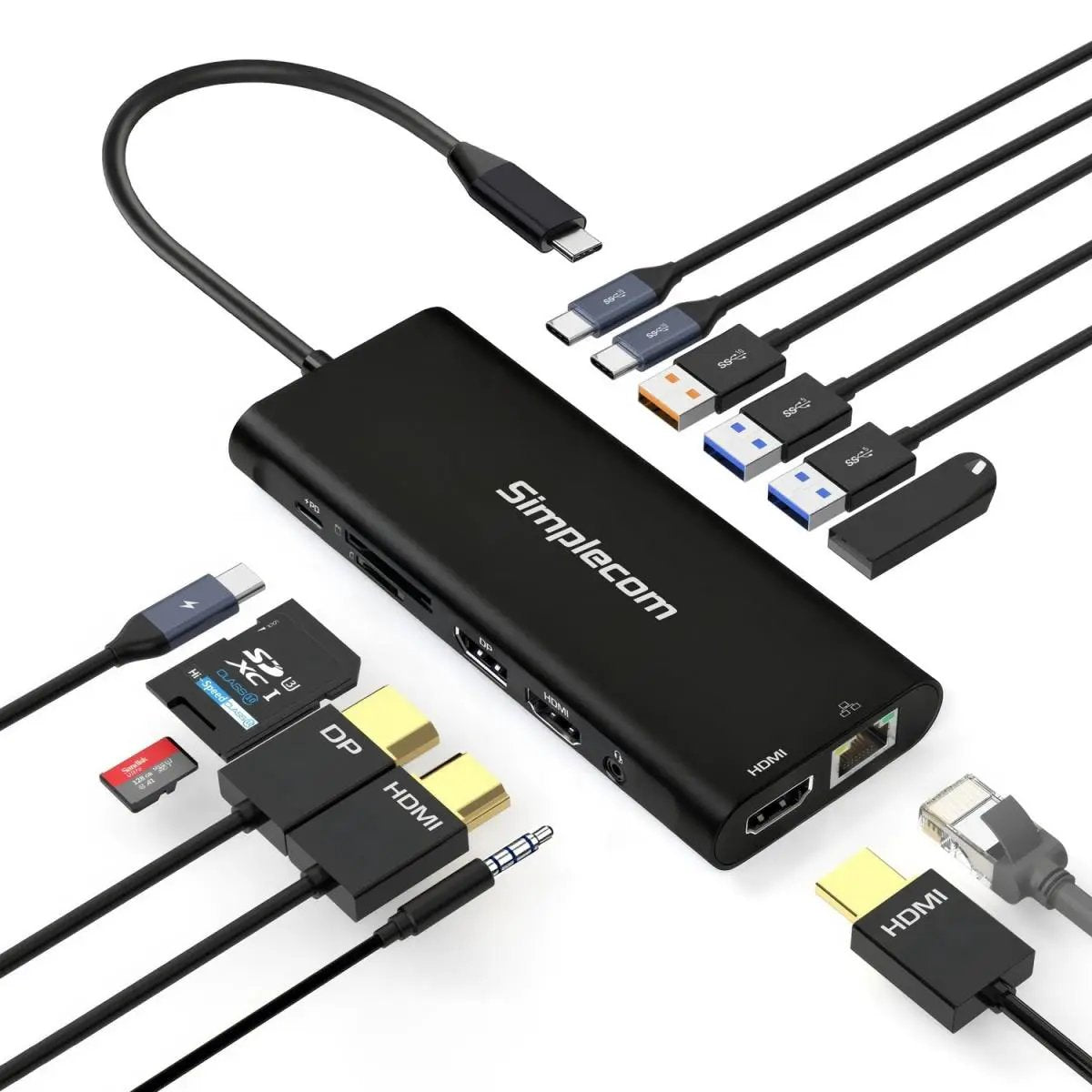 Simplecom CHT814 14-in-1 USB-C 4K Triple Display MST Docking Station with Dual HDMI DP by Simplecom