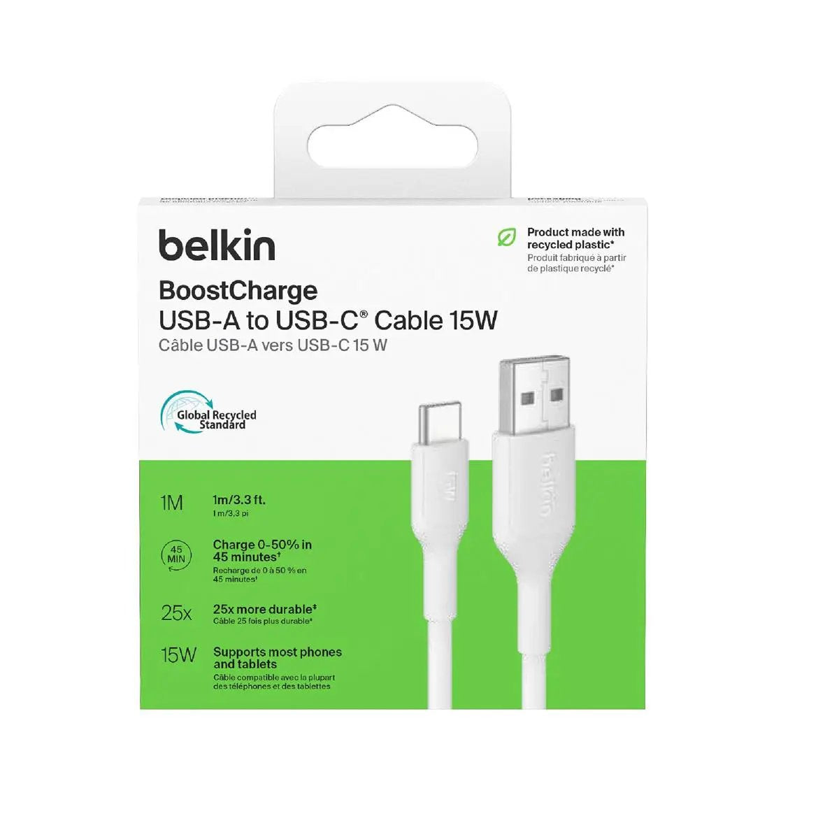 Belkin BoostCharge USB-C to USB-A Cable (1M) - White by Belkin
