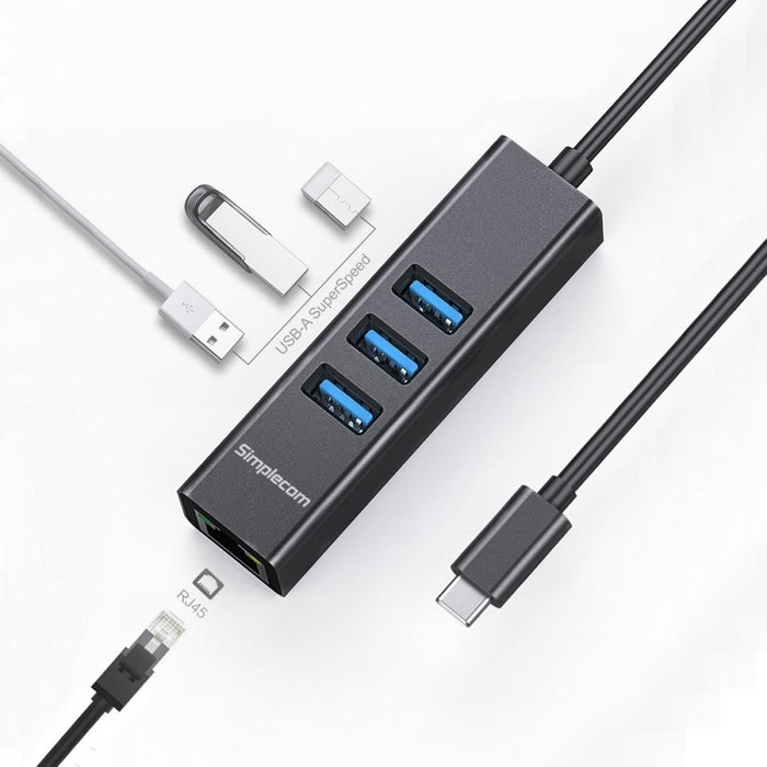 Simplecom CHN421 USB-C to 3 Port USB HUB with Ethernet