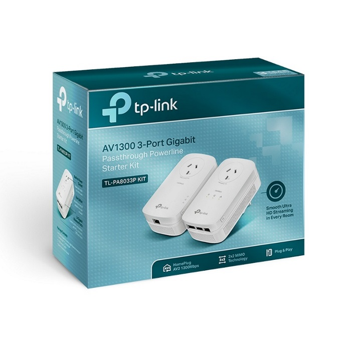 TP-Link TL-PA8033PKIT AV1300 3-Port Gigabit Passthrough Powerline Starter Kit - from TP Link