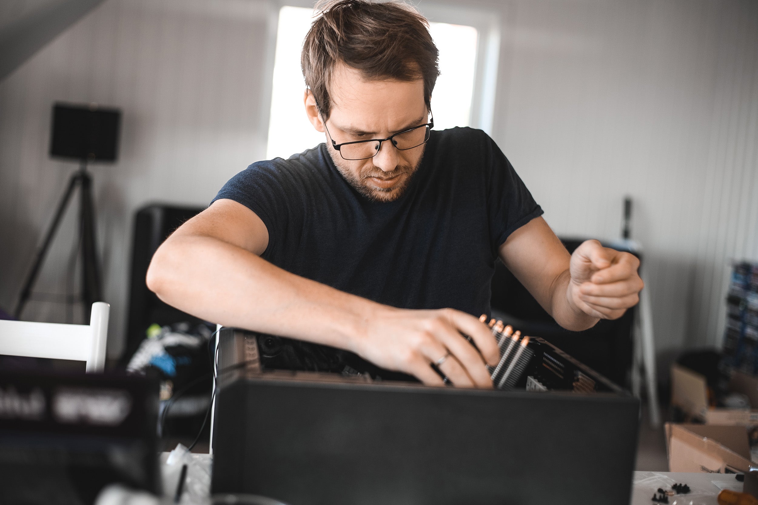 Man building a custom PC