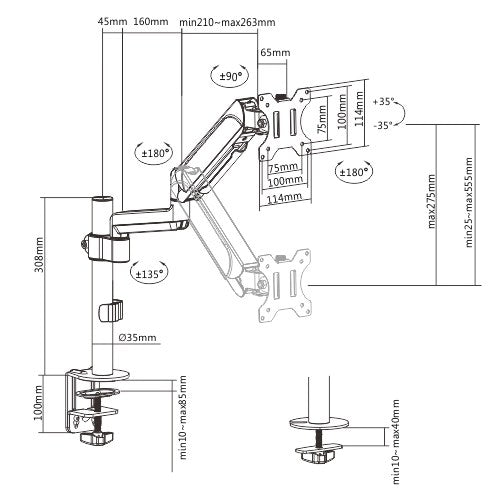 Brateck Single Monitor Pole-Mounted Gas Spring Monitor Arm Fit Most 17in - 32in Monitor Up to 9Kg Per Screen VESA 75x75/100x100 LDT48-C012 - Electronics > Video > Video Accessories > Television Parts & Accessories > TV & Monitor Mounts from Brateck