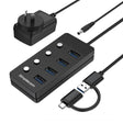 Simplecom CH345C SuperSpeed USB-A and USB-C to 4-Port USB 3.0 Hub 5Gbps Individual Switches and Power Adapter - Electronics > Electronics Accessories > Computer Components > USB & FireWire Hubs from Simplecom
