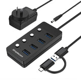 Simplecom CH345C SuperSpeed USB-A and USB-C to 4-Port USB 3.0 Hub 5Gbps Individual Switches and Power Adapter - Electronics > Electronics Accessories > Computer Components > USB & FireWire Hubs from Simplecom
