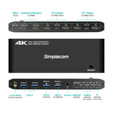 Simplecom KM430 Dual HDMI Monitor KVM Switch for 2 Computers with 4-Port USB Hub 4K@60Hz by Simplecom