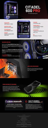 Thermaltake Citadel 600 Pro Desktop PC AMD Ryzen 5 7600 32GB RAM RTX 5070 W11H - Tower 600 Future Dusk