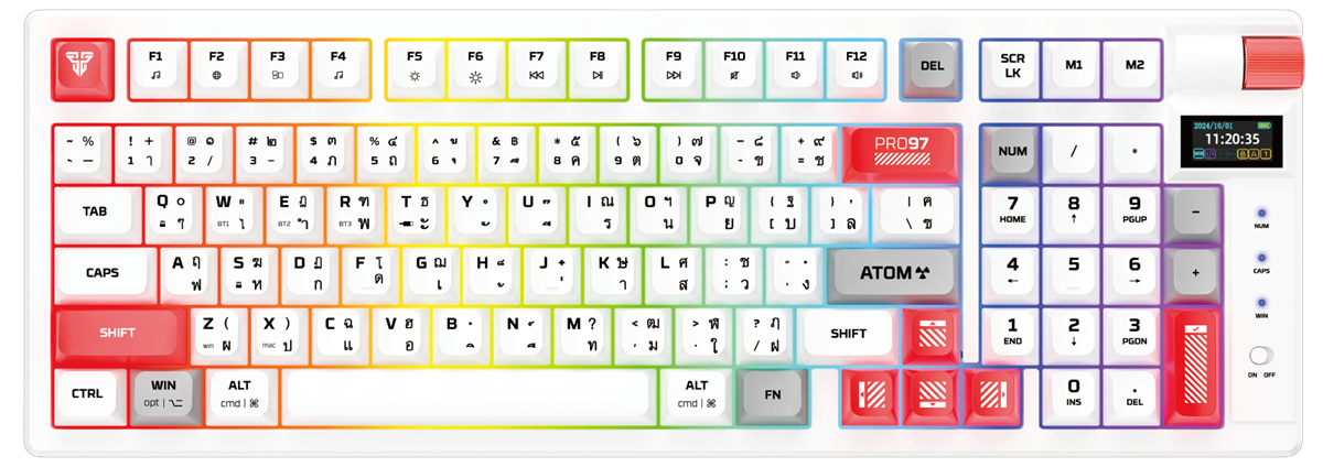 Fantech MK918 Atom Pro97 Hot-Swap Wireless Red Switch Mechanical White Keyboard with Display Screen