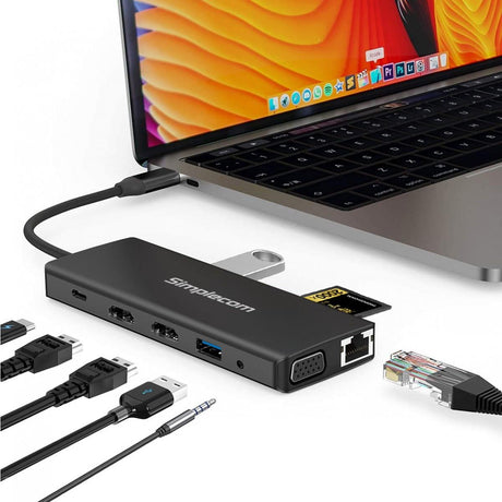 Simplecom CHN612 USB-C 12-in-1 Multiport Docking Station Dual HDMI + VGA Triple Display Gigabit LAN - Electronics > Electronics Accessories > Computer Accessories > Laptop Docking Stations from Simplecom