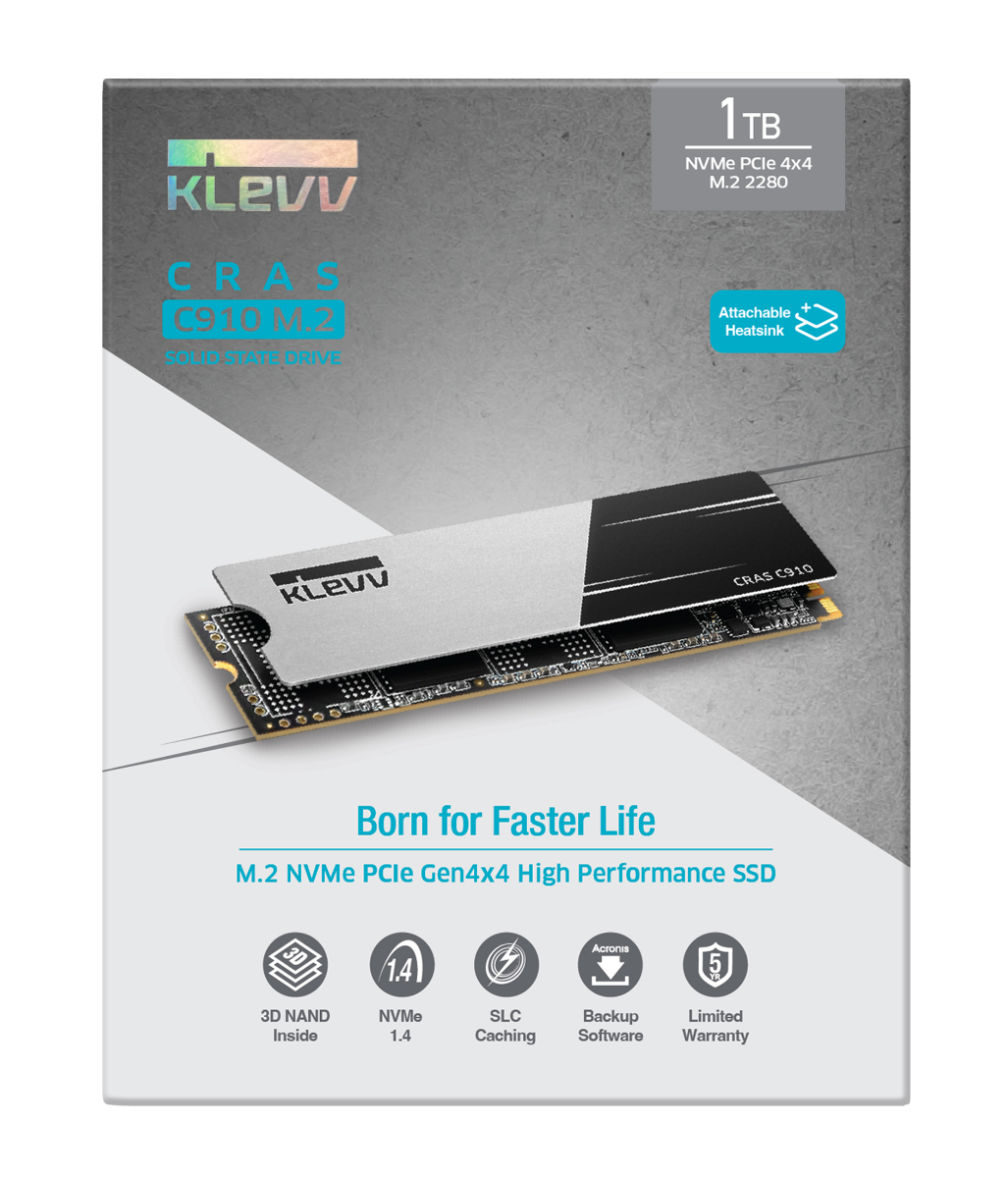 KLEVV CRAS C910 4TB M.2 NVMe PCIe Gen4x4 SSD Heatsink Included, up to 5200MB/s