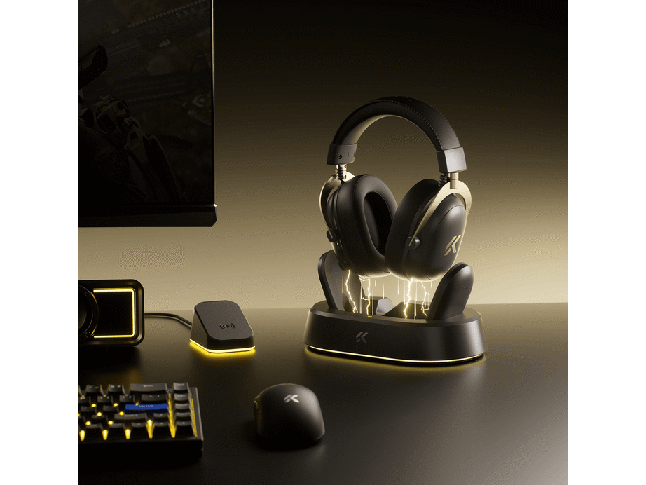 MCHOSE V9 Turbo+ Wireless RGB Gaming Headset with Magnetic Charging Station - Black Gold by MCHOSE